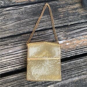 Whiting & Davis Gold Mesh Box Purse Evening Metal Clutch Bag Vintage 50s 60s